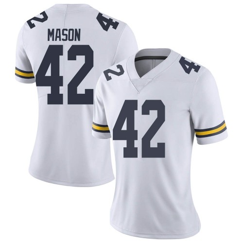 Ben Mason Michigan Wolverines Women's NCAA #42 White Limited Brand Jordan College Stitched Football Jersey YDC1654NP